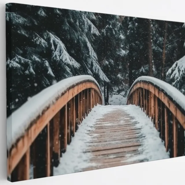 Saammp Canvas Schilderij - Natuur - Winter - Pad van bladeren - landschappen - 30x20 - Foto op canvas - Wanddecoratie - Muurdecoratie Woonkamer - Slaapkamer decoratie - Canvas Print Multicolor