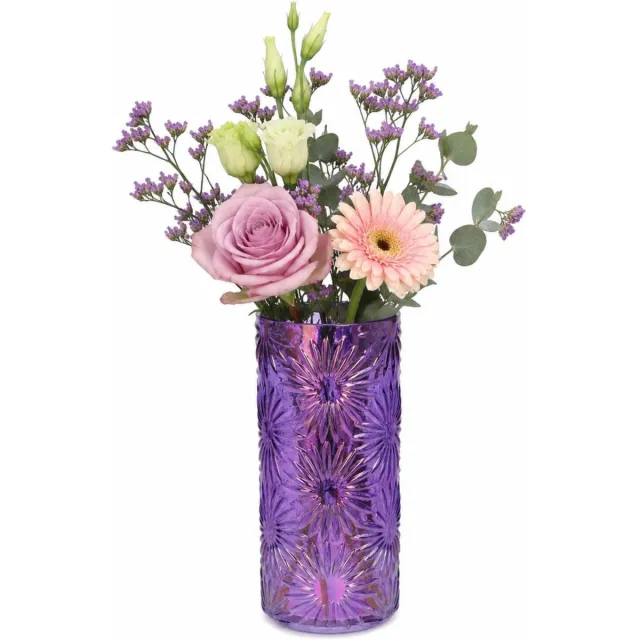 Plume Living Vaas Serina - transparant paars - D14 x H30 cm - glas - bloemenvaas - voor stelen en boeketten - decoratief glas