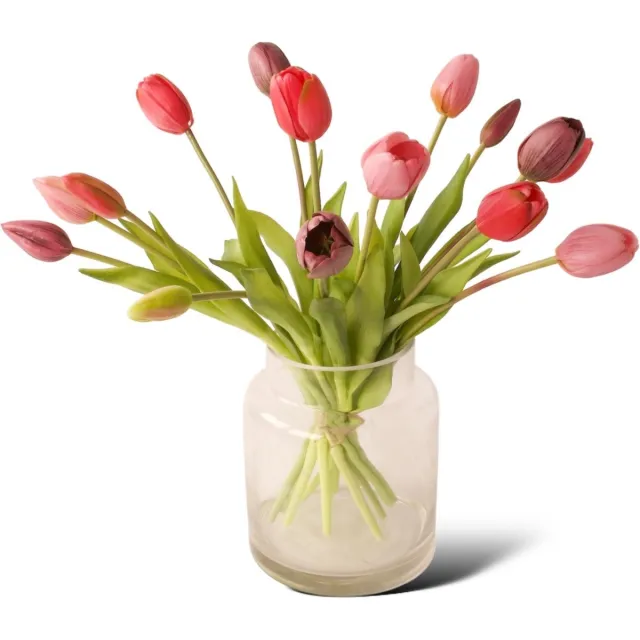 Winq Kunsttulpen in glasvaas Multicolor-15 Kunsttulpen-Incl. vaas-kunstbloemen fuchsia