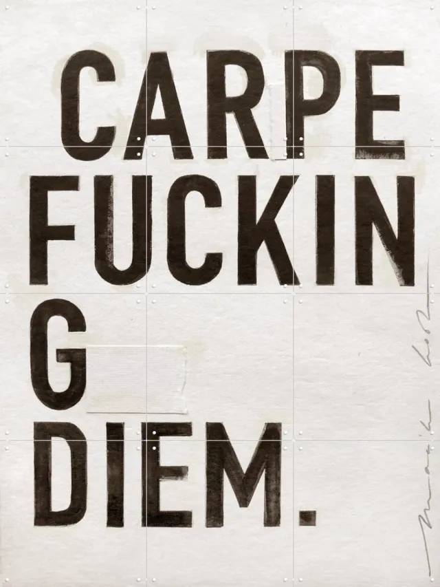IXXI Carpe Diem, Maaike Koster & My Deer Art Shop - 60 x 80 cm - Grote wanddecoratie en posters - Houtsnede, Typografie, Minimalisme, Illustraties Wit / Zwart / Zwart en wit