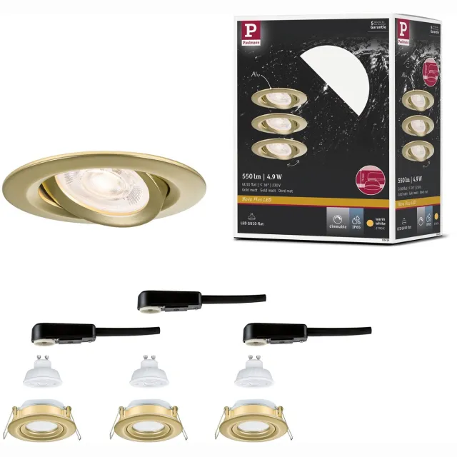 Paulmann LED-inbouwlamp Nova Plus GU10 Flat IP65 93 mm 3x4,9W 3x550lm 230V dimbaar 2700K Goud mat