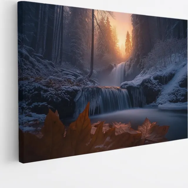 Saammp Canvas Schilderij - Groot blad bij beekje - Landschap - Natuur - 70x50 - Foto op canvas - Wanddecoratie - Muurdecoratie Woonkamer - Slaapkamer decoratie - Canvas Print Multicolor