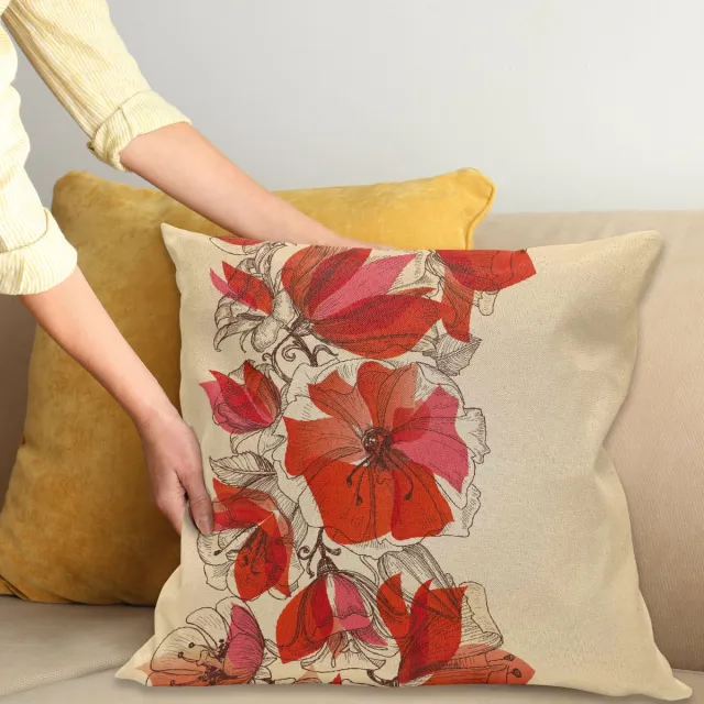 ABAKUHAUS Bloemen Sierkussenhoes, Bloemen Thema Bloemen in Retro Stijl Patroon Romantisch Ontwerp Traditioneel Print, Decoratieve Vierkante Sierkussenhoes, 40 x 40 cm, Bruin Rood