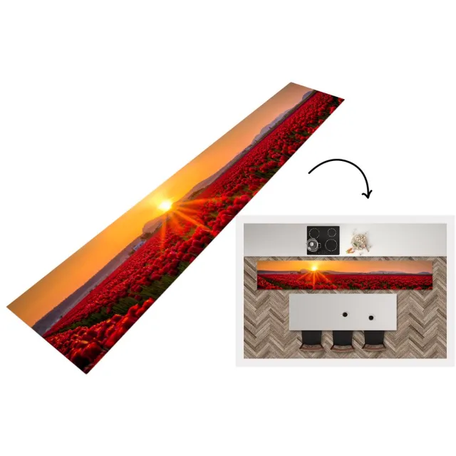 KitchenYeah Keukenloper - Loper keuken - Een veld met alleen maar rode tulpen - Keukenloper vinyl Multicolor