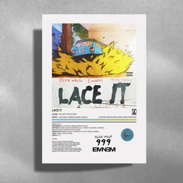 Luxe poster Juice WRLD - Lace It - Metalen Poster 30x40cm - The Party Never Ends blauw