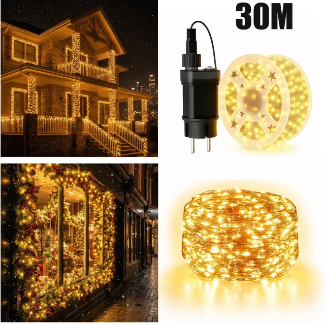 Froadp Kupferdraad Lichtenketting Warm wit 30M 300 LEDs Kerstverlichting Waterdicht Warmwit Met 8 Modi Afstandsbediening Timer IP44 Waterdicht Kerstverlichting Buiten Binnen Balkon Tuin