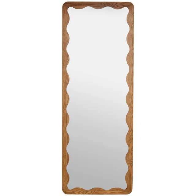 Atmosphera Créateur d'intérieur® Rechthoekige wandspiegel, groot formaat, met houten lijst met golfmotief TINNY Marron