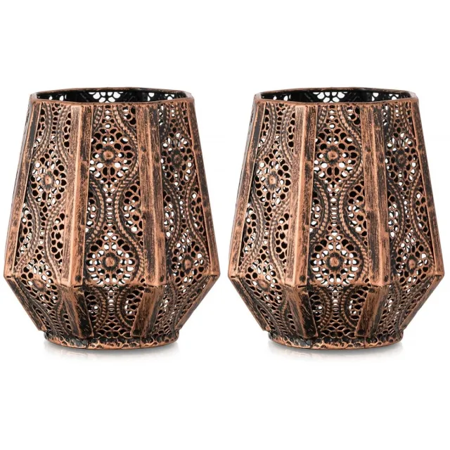 longziming Marokkaanse Kaarsenhouder - Traditionele Lantaarn - Decoratief Lichtobject - Uitgeholde Snijwerkdesignen - Sfeervolle Schaduwprojectie - Messing En Smeedijzer -Veelzijdig Voor Woonkamer En Tuin - 1 Stuks Koperkleurig