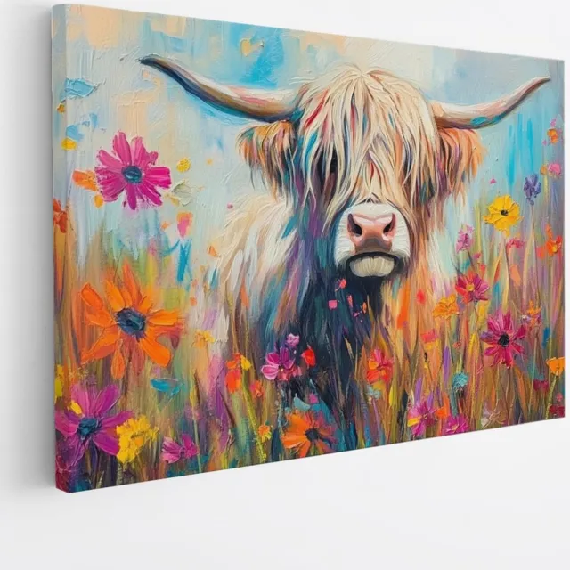 Saammp Canvas Schilderij Schotse Hooglander Koe op een rots - Dieren - Natuur - 45x30 - Foto op canvas - Wanddecoratie - muurdecoratie Woonkamer - Slaapkamer decoratie - Canvas Print Multicolor