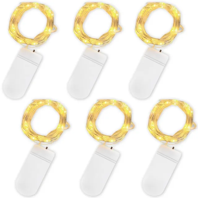 Tovbmup LED Mini Fairy Lights - met batterijen - 6 x 20 Micro Fairy Lights - Geschikt voor buitengebruik - Werkt op batterijen - 2 meter - DIY Fairy Lights - Geschikt voor feesten, bruiloften, Kerstmis, verlichting, decoratie - Warm wit