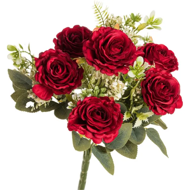 Chaks Huwelijksboeket Rozen - kunstbloemen - rood - H43 cm
