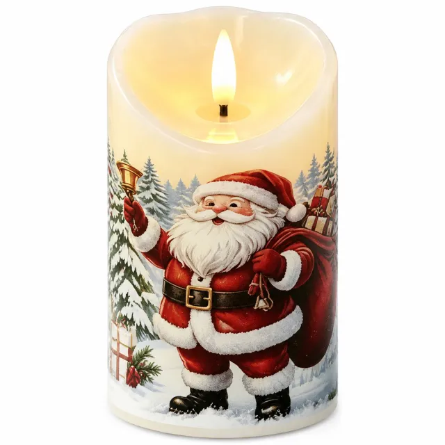 SWGOTA led kaarsen - kerstkaars 7,5 × 10 cm met sneeuwlandschap, schuine bovenrand en warm licht, handmatige bediening, batterijen niet inbegrepen Wit