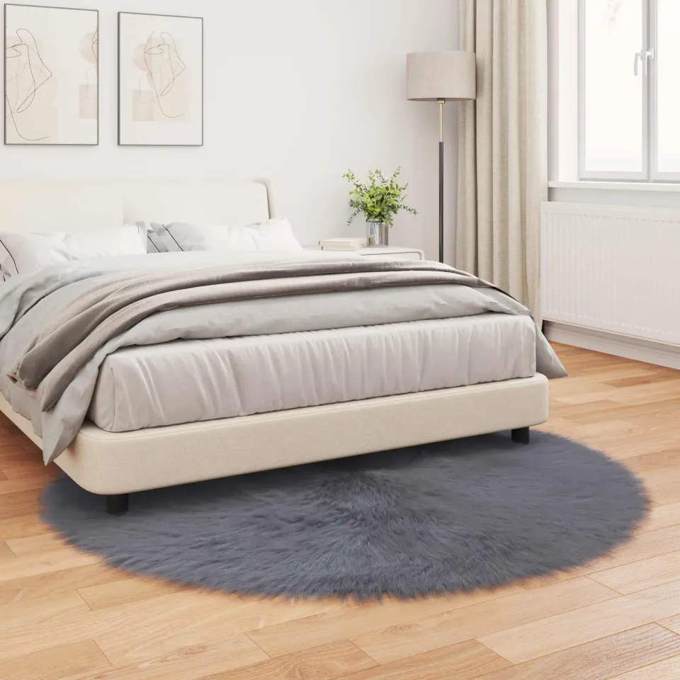 vidaXL Tapijt van imitatie TAFALLA Antracietkleurig Ø 160 cm Polyester, foto 3