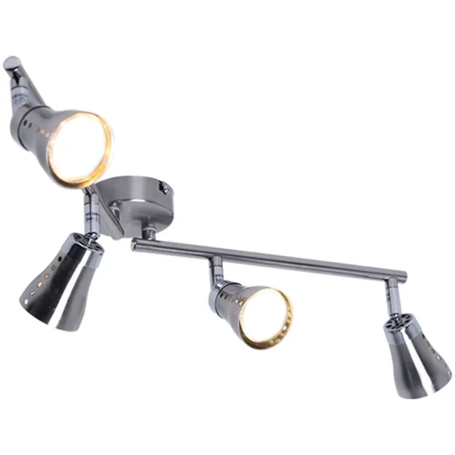 Globo Plafondlamp spot 4 vlammen plafondlamp zilver woonkamer plafondlampen, LED spots beweegbaar metaal, 4x GU10 4x 3 Watt 4x 280 lm, LxBxH 62,5x8x16 cm