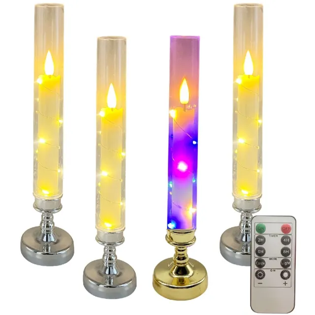 longziming LED Kaarsen Set van 4 met Afstandsbediening & Timer – Flikkerend Kaarslicht op Standaard – Sfeervolle Decoratie voor Binnen en Buiten – Zilver