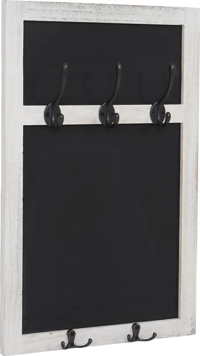 MCW Wandkapstok MCW-C51, kapstok krijtbord, 5 haken 55x34cm ~ wit, shabby