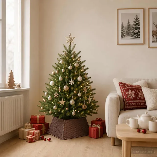 vidaXL Kerstboomkraag Vierkant Donkerbruin 50 x 50 x 25 cm poly rattan