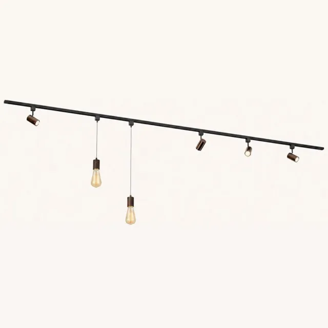 LUSENZ Railverlichting Pakket - Recht - 2x 1,5 m rail - 4 railspots - 2 hanglampen - Incl. GU10 & E27 - Warm wit - IP20 - Modulair - 230V - Beloria/Avaro - Brons Zwart / Brons