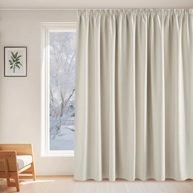 Famanu Effen kleur verduisterende gordijnen, warmte-isolerend, 300B x 220H cm, lichtbeige, perfect voor woonkamer en slaapkamer, minimaliseert warmteverlies en biedt privacy