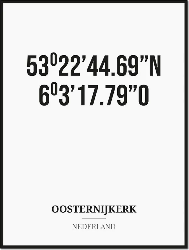 Studio216 Poster/kaart OOSTERNIJKERK met coördinaten zwart, wit