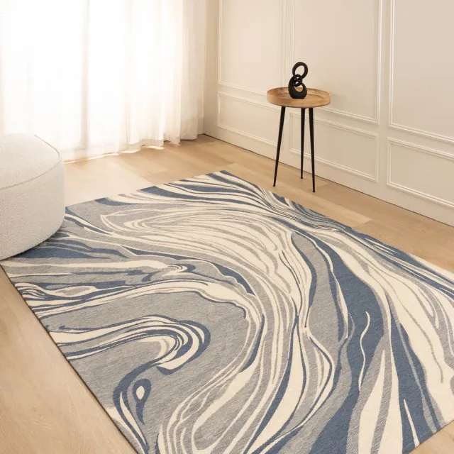 Tapeso Vloerkleed marmer - Weave Marble grijs/blauw 80x150