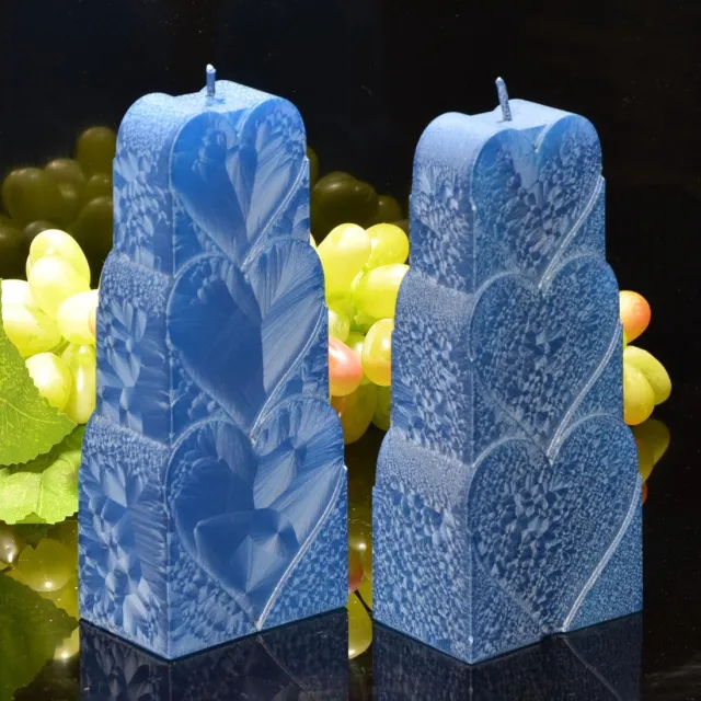MilaNNE Gestapelde harten kaars uitgevoerd in BLAUW POLYMICO, hoogte: 18 cm - Gemaakt door Candles by Milanne
