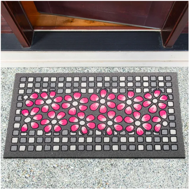 ANRO Mozaïek Bloemen Deurmat Roze 40x68 cm - Antislip - 3D-effect