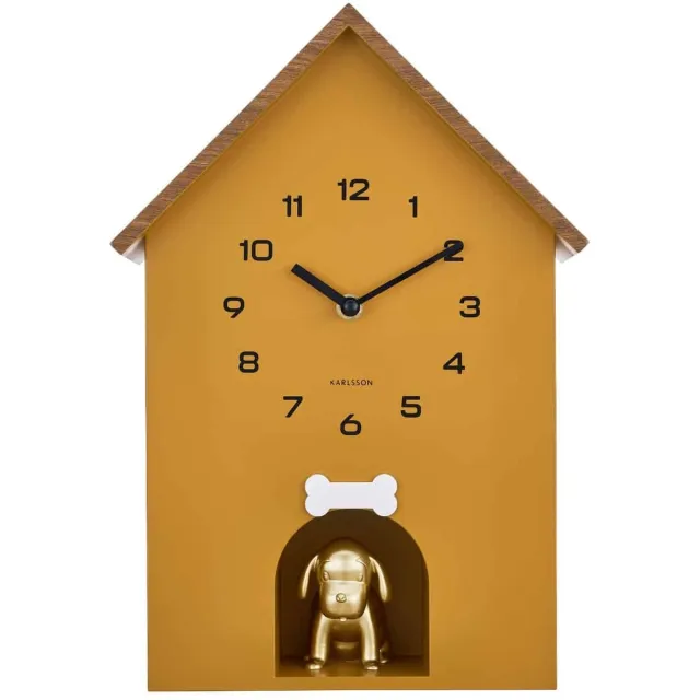 Karlsson Wandklok Dog House - Okergeel - 11.5x26.5x36.5cm - Wandklok Modern