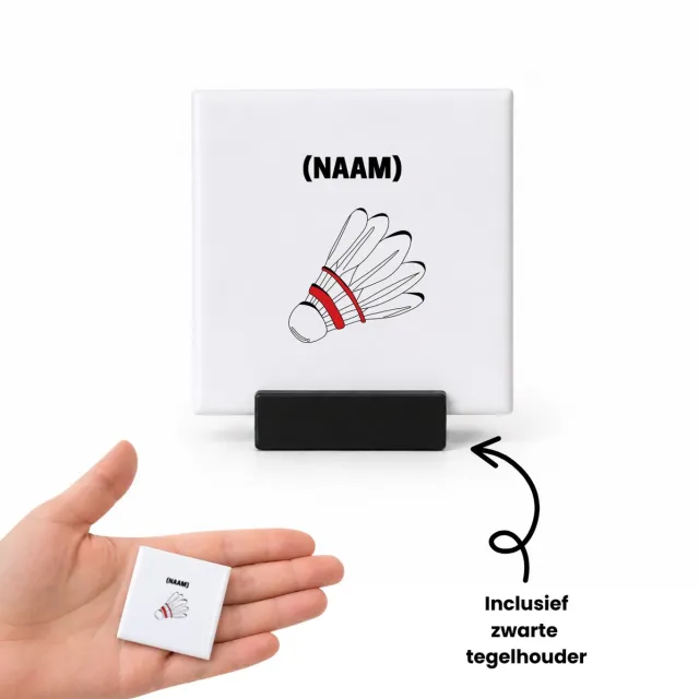 Hacebo Badminton met eigen naam tegeltje met tegelhouder - Badminton - Badmintonner - tegeltjes met tekst - Sport - spreuktegels - 4.8x4.8 CM Wit
