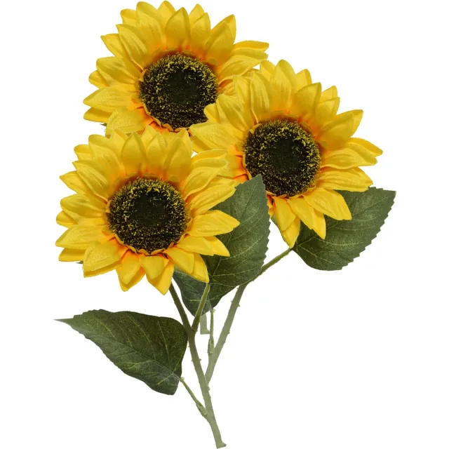 Everlands Kunstbloem Zonnebloem tak - 3x - 64 cm - geel - kunst zijdebloem - decoratie bloemen