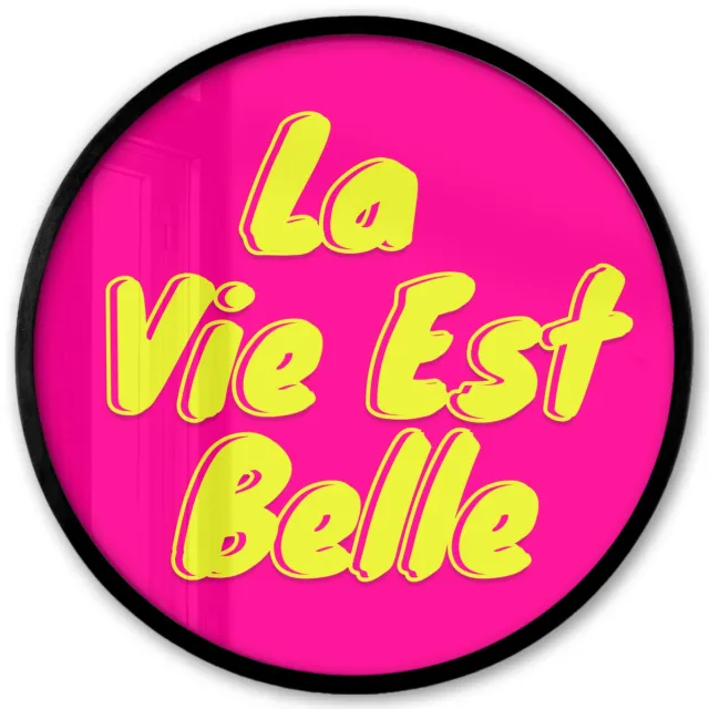 FrameYourWall Poster in lijst Rond - Fotolijst 40x40 cm - Posters - Quote - Retro - Roze - Ronde posterlijst zwart - Decoratie - Wanddecoratie woonkamer - Muurdecoratie slaapkamer
