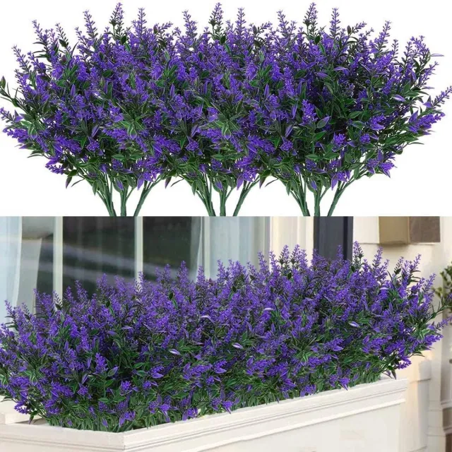 Gotrays Kunstmatige Greenery Lavendel nep struiken Bloemen 8 bundels UV-bestendig opknoping planter Flora Fence Indoor Buiten Decor bruiloft tafel bloemen Arrangement boeket vuller (paars) Paars-8