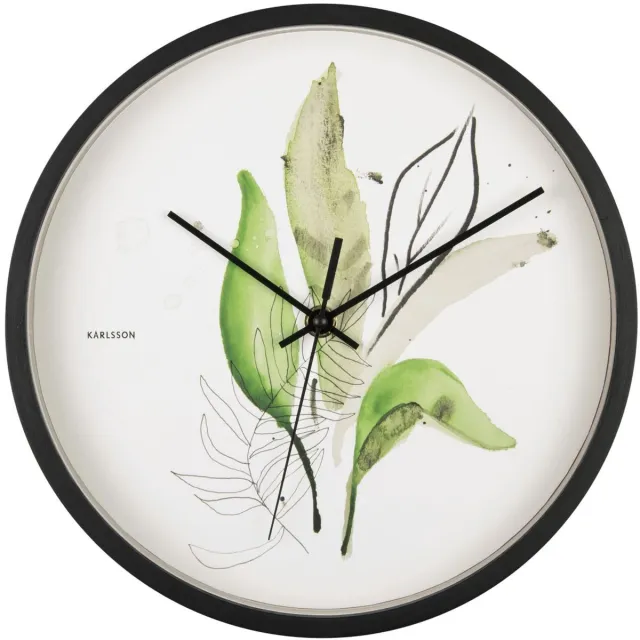BK Karlsson Wandklok Botanical Leaves - Groen - Ø26cm - Wandklok