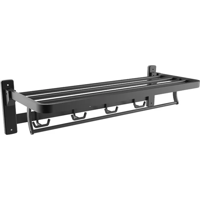 SaniDreams Wandkapstok Borg - inklapbare Hoedenplank - 8 haken - RVS Zwart