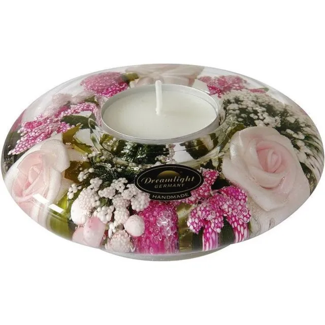 Rawa Geschenken Waxinelichthouder met bloemen Little Rose - glas- ovaal - 11x11x4 Wit