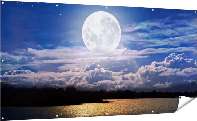 Gards Tuinposter Volle Maan bij het Water - 200x100 cm - Tuindoek - Tuindecoratie - Wanddecoratie buiten - Tuinschilderij Multikleur