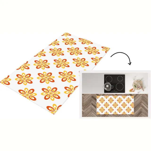 KitchenYeah Keukenloper 120x60 cm - Keukenmat vinyl Patroon - Jaren 70 - Bloemen - Oranje - Keukenmatten loper - Keuken vloerkleed tapijt Patroon - Bloemen - Oranje