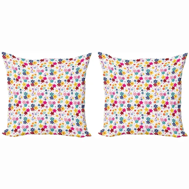 ABAKUHAUS Kussenhoes Set 2x 40x40 cm – Dubbelzijdig bedrukt – Kleurrijk Wit