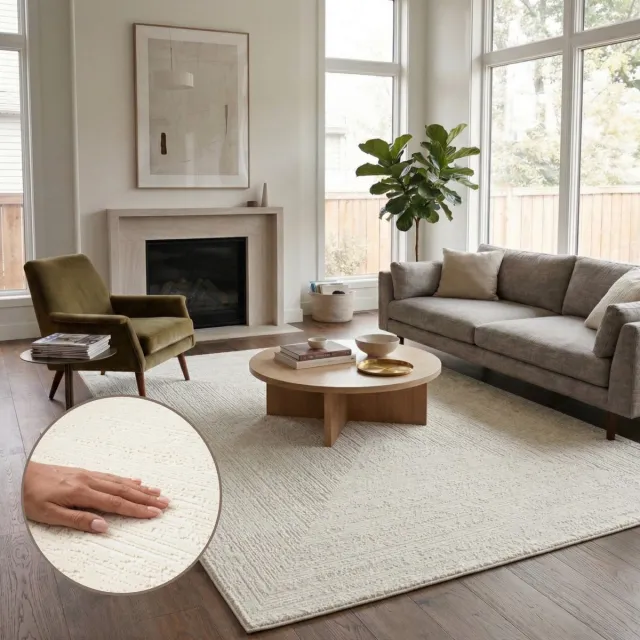 OZ HOME Elyse Geometrisch Vloerkleed Crème - Modern Reliëf - 160x230 cm - Laagpolig 10 mm - Polyester/Polypropyleen - Jute Rug - Exclusief Premium Tapijt Elyse Geometrisch (Crème)