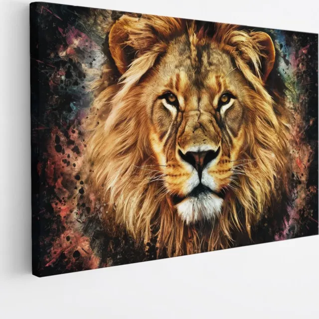 Saammp Canvas Schilderij - Abstracte Leeuw - Portret - Kleurrijk - Dieren - Natuur - 90x60 - Foto op canvas - Wanddecoratie - Muurdecoratie Woonkamer - Slaapkamer decoratie - Canvas Print Multicolor