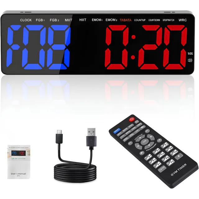 Gym Timer LED Interval Timer voor CrossFit, Fitness & Sport – Stopwatch, Countdown & Aftelklok - Tabata & HIIT Digitale GYM Klok – 40 x 8,7 x 12,7 CM - USB Zwaart