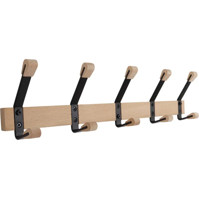 HOME It kapstok met 5 haken 50 × 7 x 12 cm zwart beukenhout