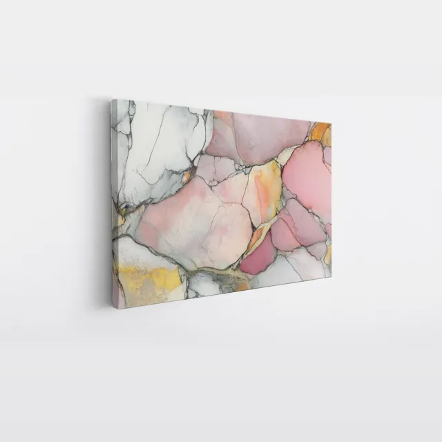 Saammp Canvas Schilderij - Marmer - Kunst - Roze - Abstracte wanddecoratie- 40x30 - Foto op canvas - Wanddecoratie - Muurdecoratie Woonkamer - Kantoor Decoratie Multicolor