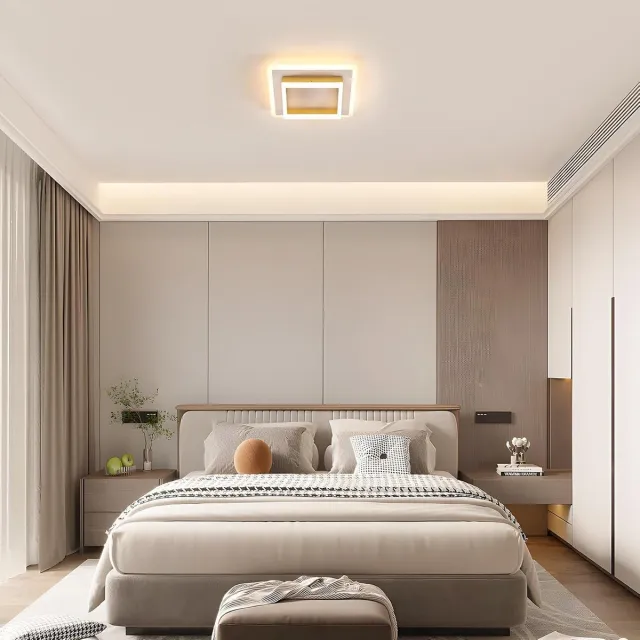 Haobosic Moderne LED-plafondlamp, 30W 3600LM geometrisch ontwerp acryl gouden plafondlamp voor slaapkamer, keuken, gang, warm wit 3000K Golden