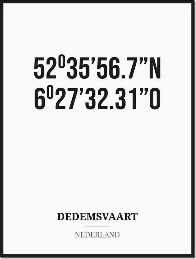 Studio216 Poster/kaart DEDEMSVAART met coördinaten zwart, wit