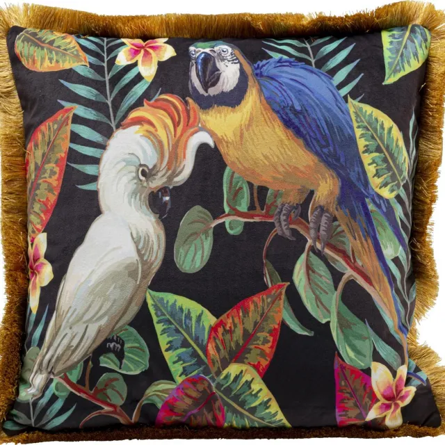 Unyqoos Decoratief sierkussen met papegaaiendessin en franjes in warme kleuren, Sierkussen, Veelkleurig, Vierkant, Polyester, 45x45