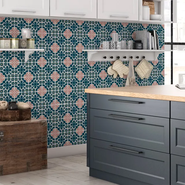 Ambiance Sticker Zelfklevende muurstickers met tegelmotief voor keuken en badkamer - 60 cementtegelstickers, Azulejos Apollo Design - 60 stickers, 20x20cm Multi color