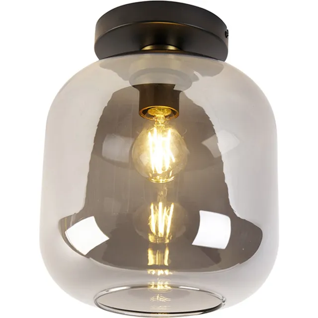 QAZQA zuzanna - Design Dimbare LED Smart Plafondlamp incl. wifi met Dimmer - 1 lichts - Ø 25 cm - Zwart Goud - Woonkamer | Slaapkamer | Keuken Zwart Goud Smart LED