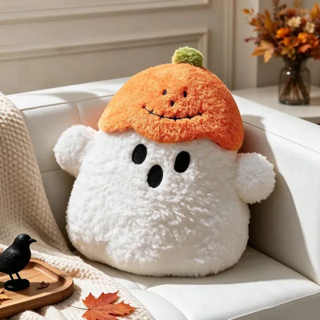 longziming Halloween Kussen - Spook en Pompoen - Herfstdecoratie - Sfeervol Sierkussen voor Bank, Sofa en Stoel - Decoratief Kussen voor Halloween en Herfst Wit