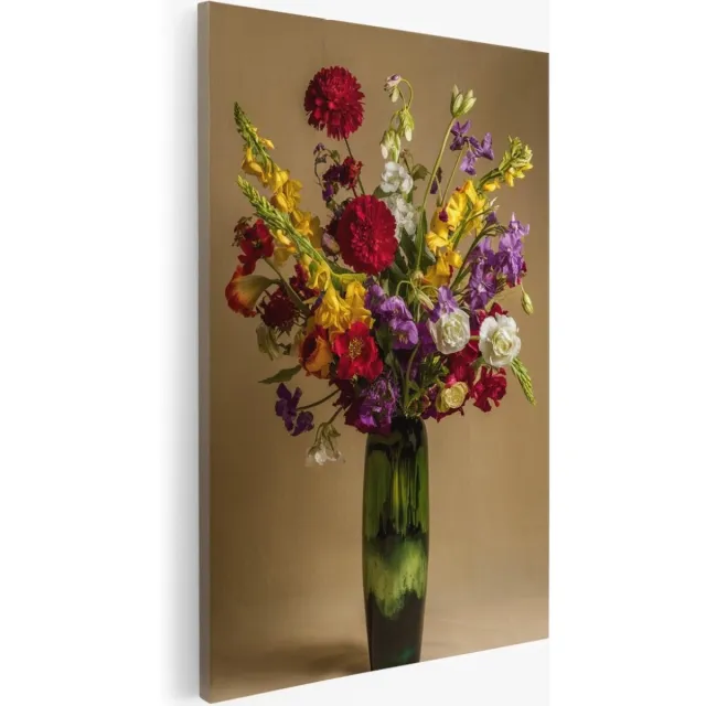 Saammp Canvas Schilderij - Bloemen - Stilleven - Kleurrijk - Natuur - rood - 60x90 - Foto op canvas - Wanddecoratie - Muurdecoratie Woonkamer - Kantoor Decoratie Multicolor